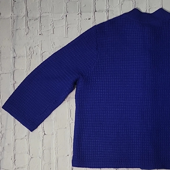 Chico's Woolen 3/4 Sleeve Royal Blue Wool Blend Granny Cardigan Sweater - Picture 6 of 13